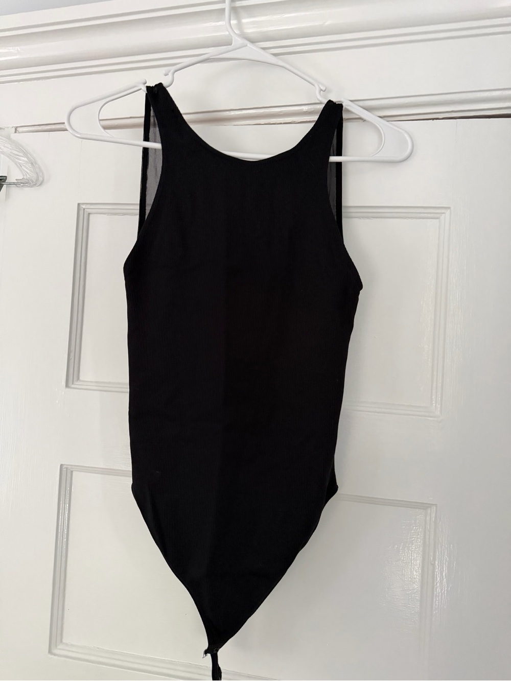 Zara Black Ribbed Tank One-Piece Bodysuit with Sheer Straps in Back
